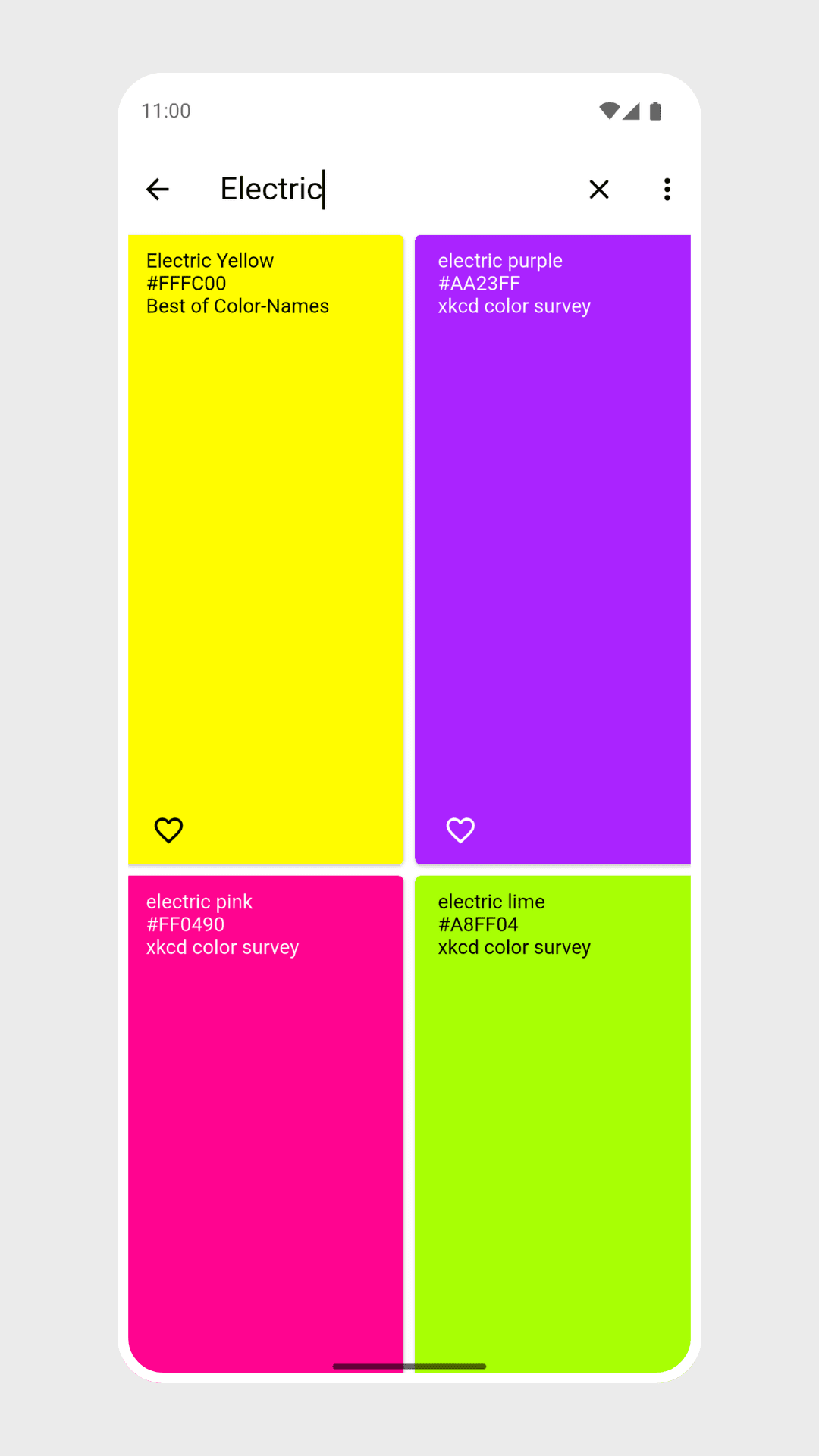 RGB Color Wallpaper Pro Android Screenshot: Search, filter, and browse colors