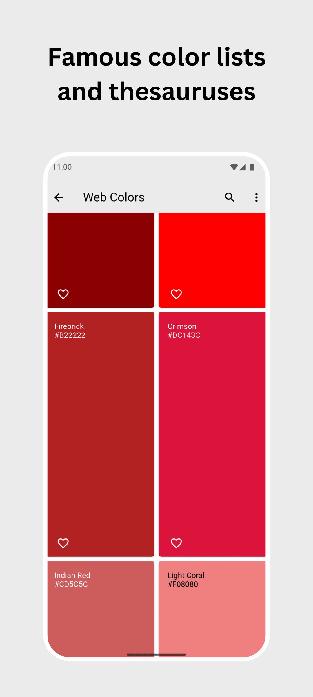 RGB Color Wallpaper Pro Android Screenshot: Famous color lists and thesauruses