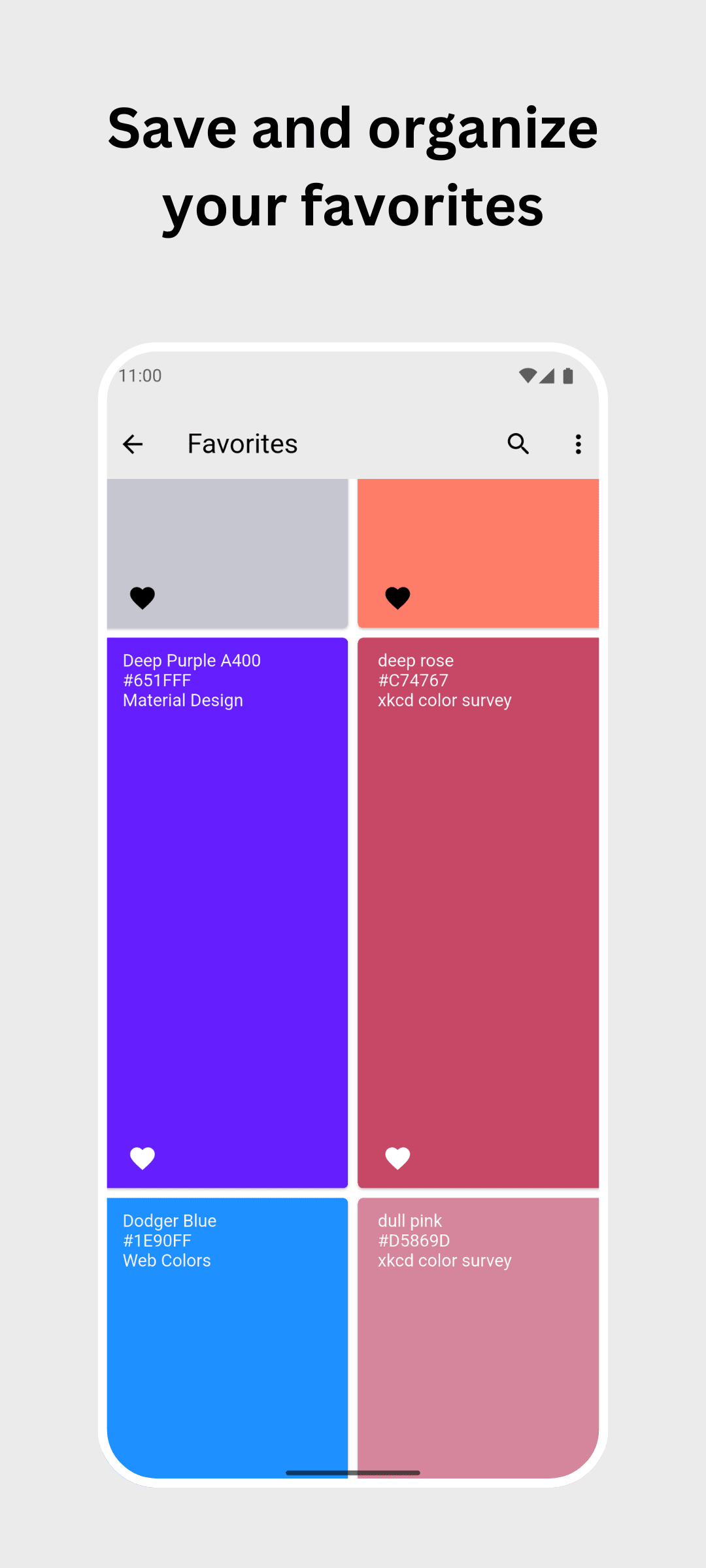 RGB Color Wallpaper Pro Android Screenshot: Save and organize your favorites