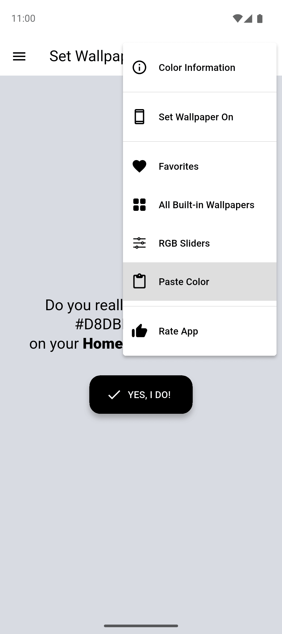 RGB Color Wallpaper Pro Android Screenshot: Paste color codes to set wallpapers