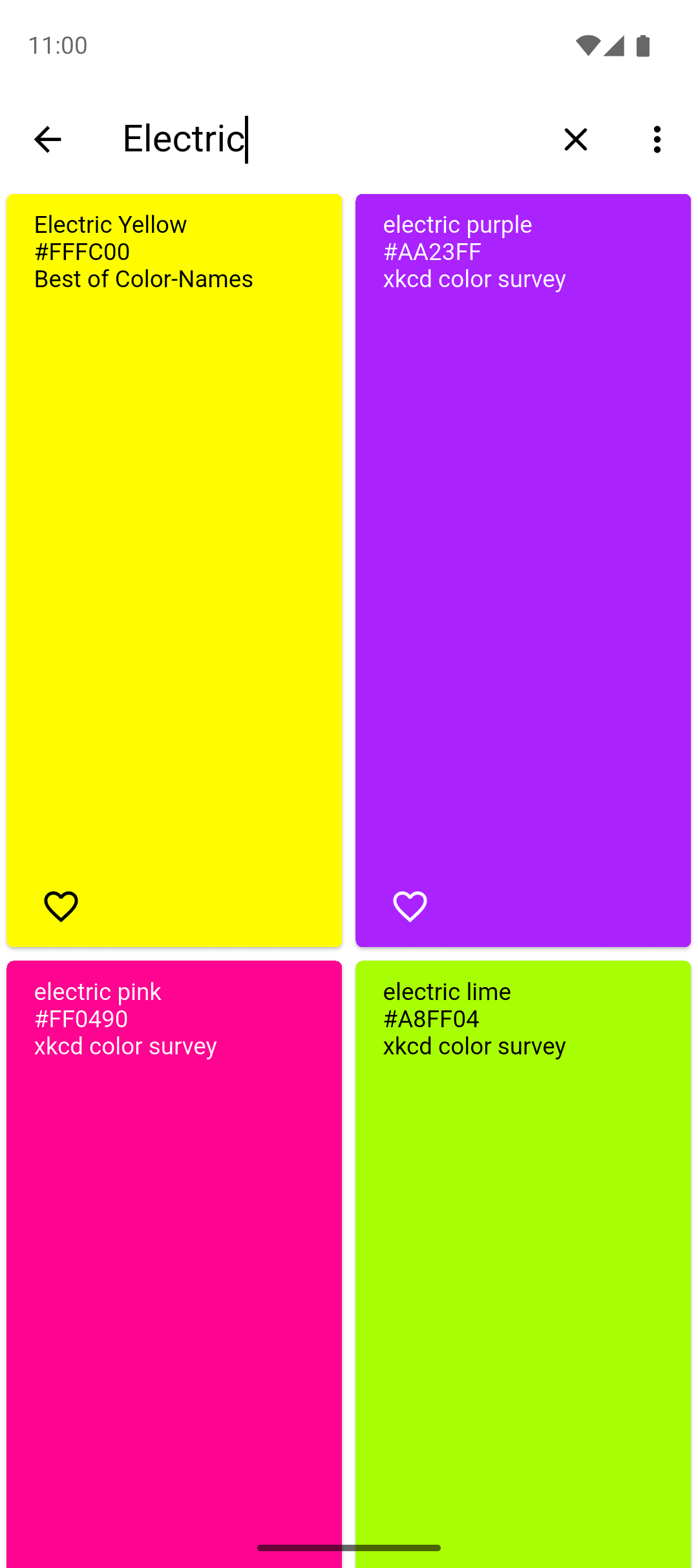 RGB Color Wallpaper Pro Android Screenshot: Search, filter, and browse colors